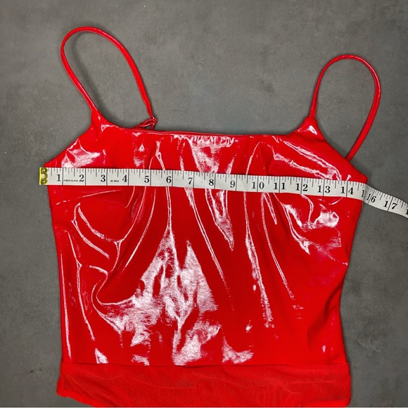 Red Spaghetti Strap Latex Bodysuit - Picture 4 of 5
